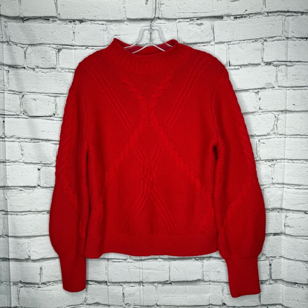 Banana Republic Womens Chunky Cable Knit Mock Neck Sweater Sz M Red Wool Alpaca